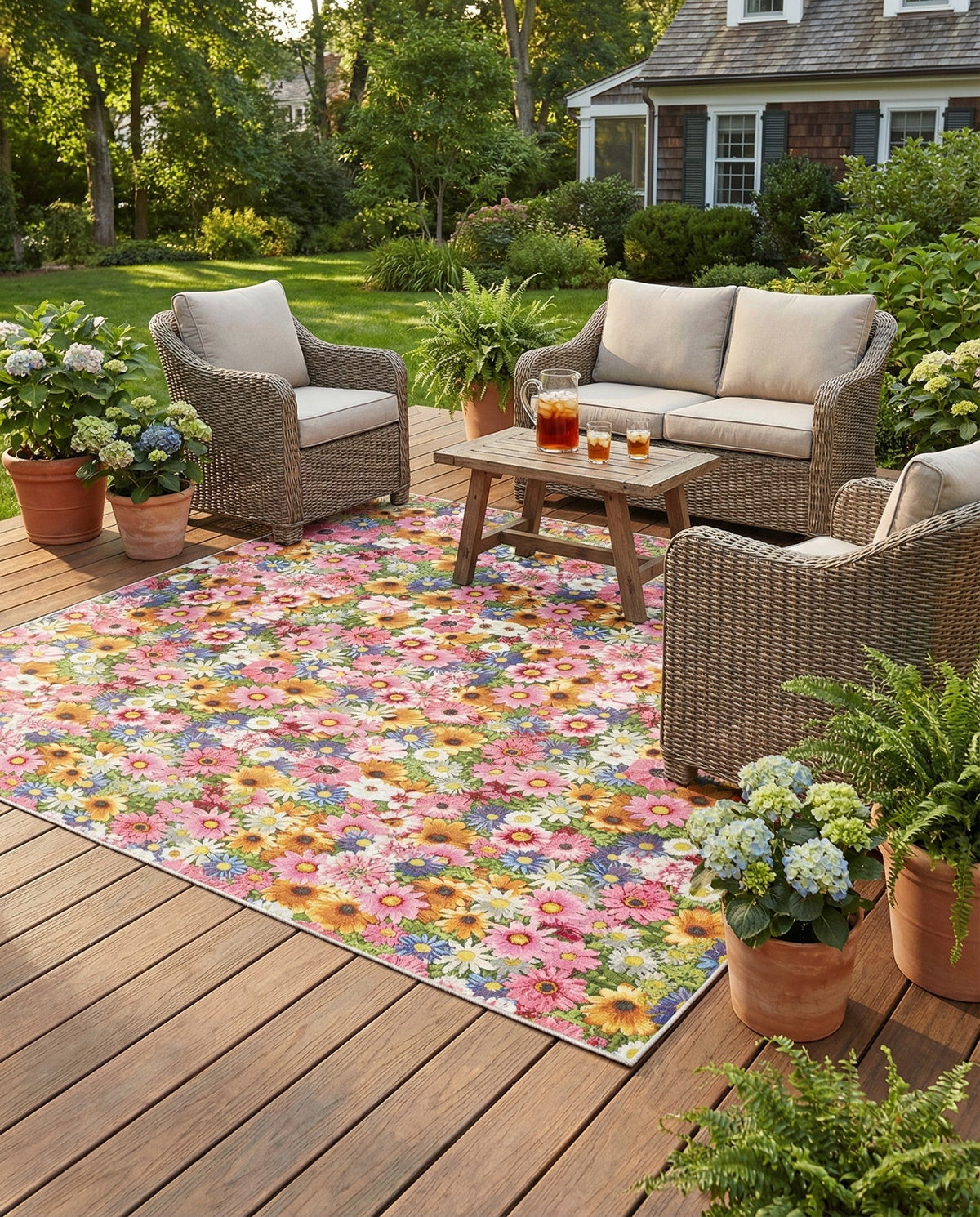 Seaside Blooms Collection Area Rug -  Marseilles Square Multi  lifestyle 95