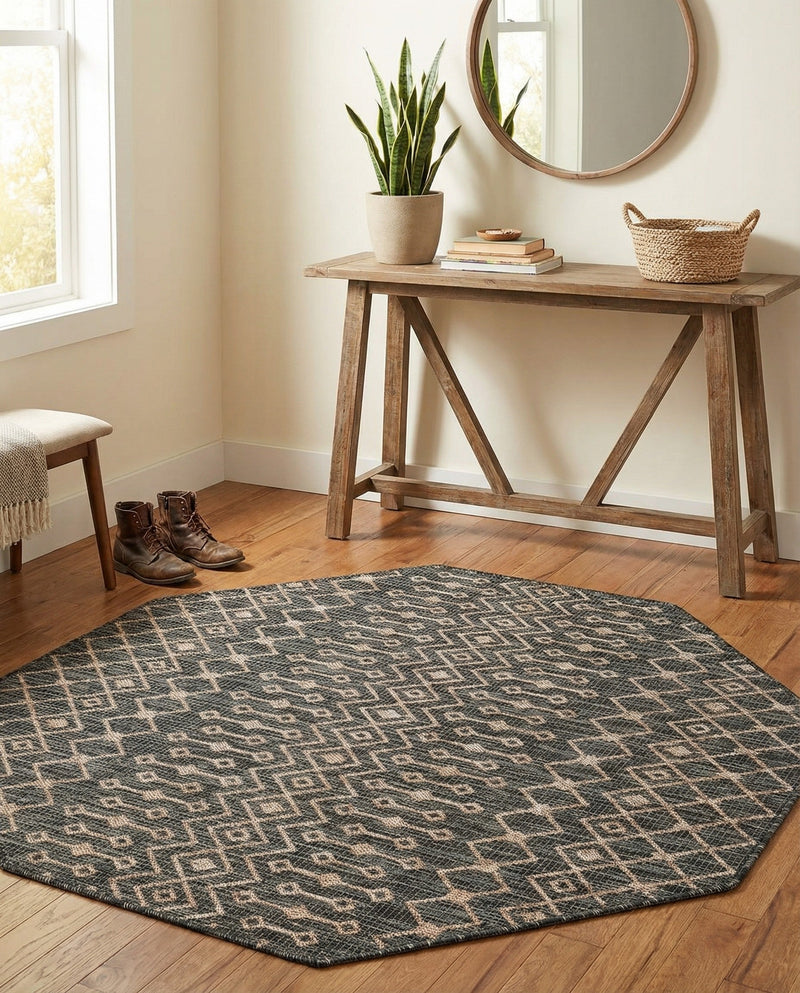 Savannah Pergola Collection Area Rug -  Pergola (Charcoal Gray) Octagon Charcoal Gray  lifestyle 91