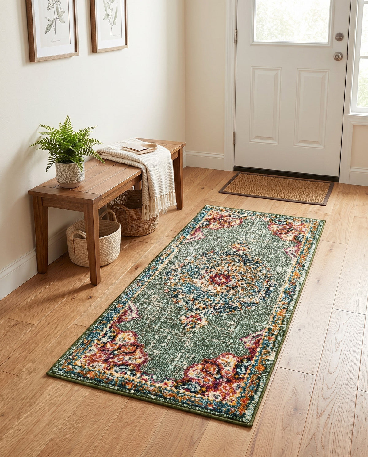 Brighton Terrace Collection Area Rug - Hove (Green) Runner Green  lifestyle 133