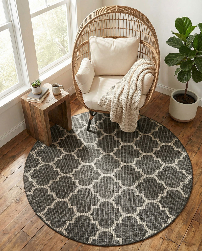 Savannah Pergola Collection Area Rug - Arbor (Black) Round Black  lifestyle 73