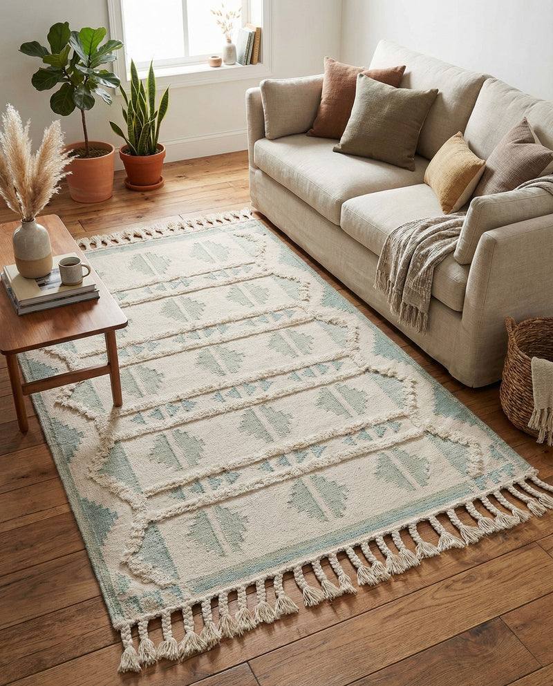 Sonoran Collection Area Rug - BellRock Rectangle Aquamarine and White  lifestyle 23