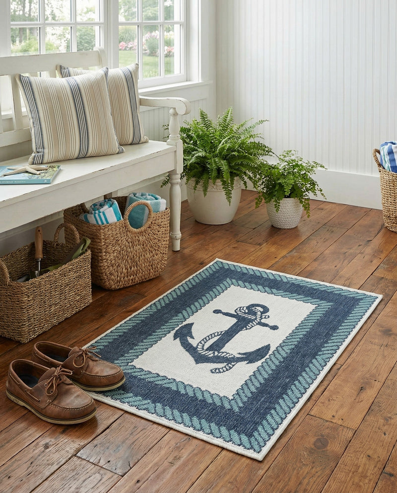 Seaside Haven Rugs Collection Area Rug -  Coralreef Rectangle Navy Blue  lifestyle 9