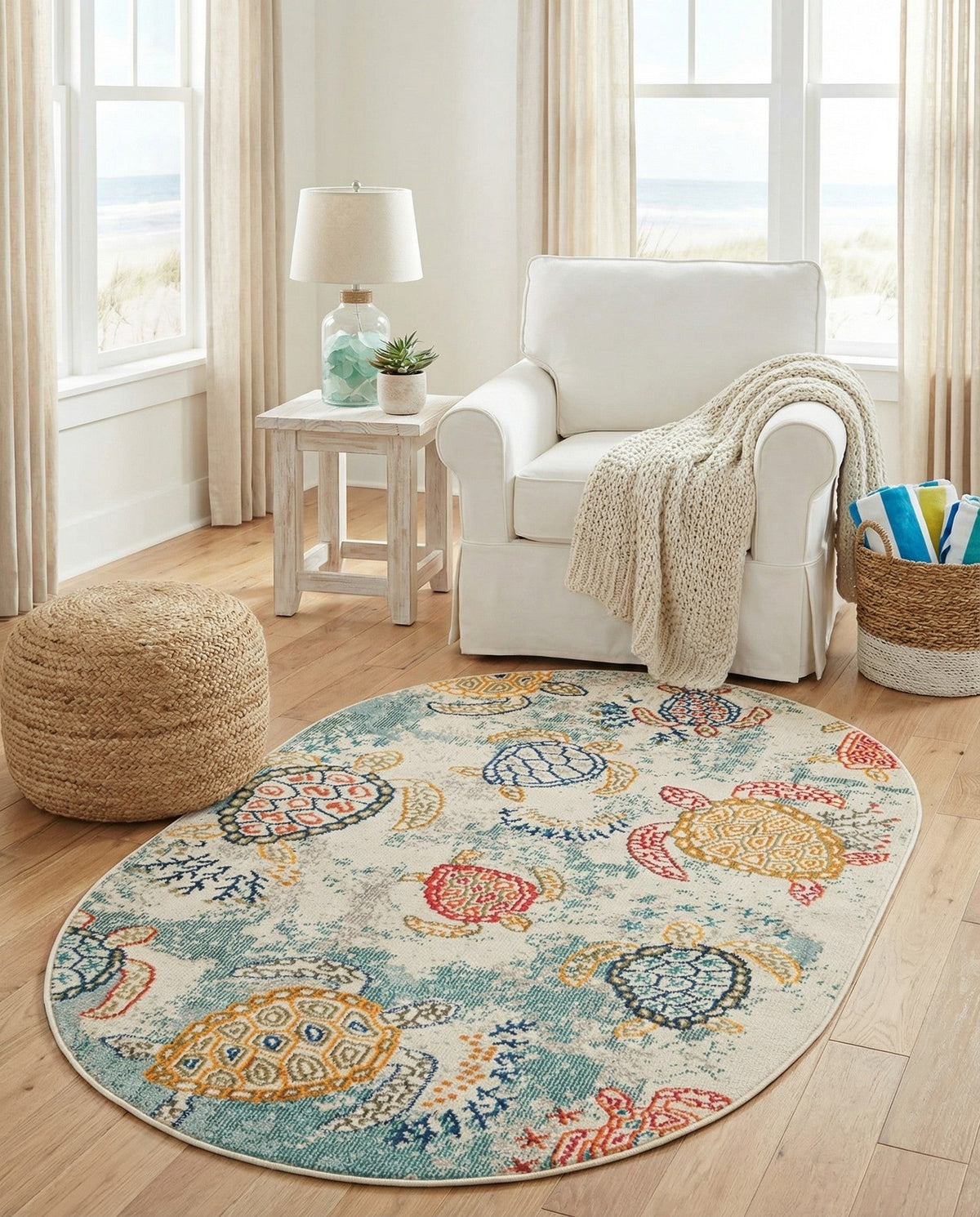 Sorrento Shores Collection Area Rug -  Massa Oval Beige  lifestyle 60