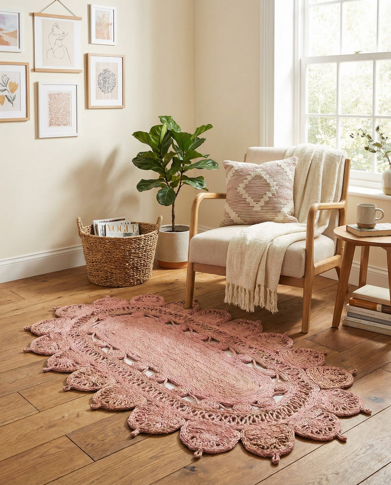 Woven Seaside Jute Collection Area Rug - Coastalhaven (Pink) Oval Pink  lifestyle 24
