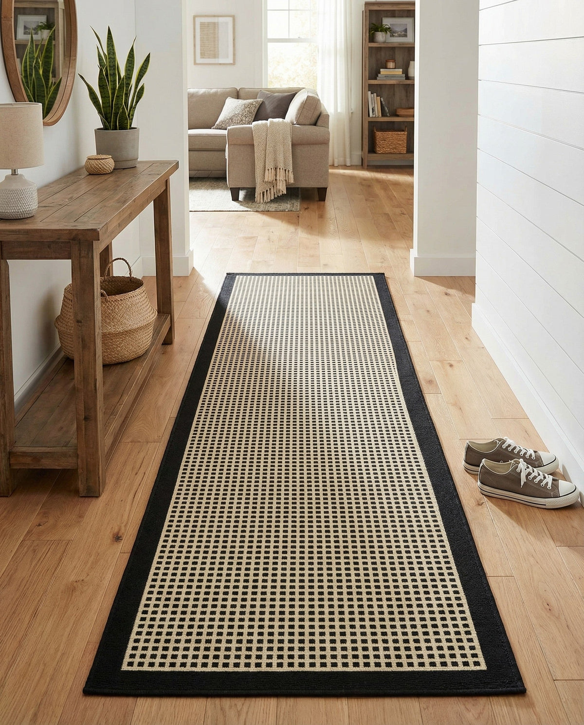 Terrace Fringe Collection Area Rug - Oceanside Runner Black  lifestyle 203
