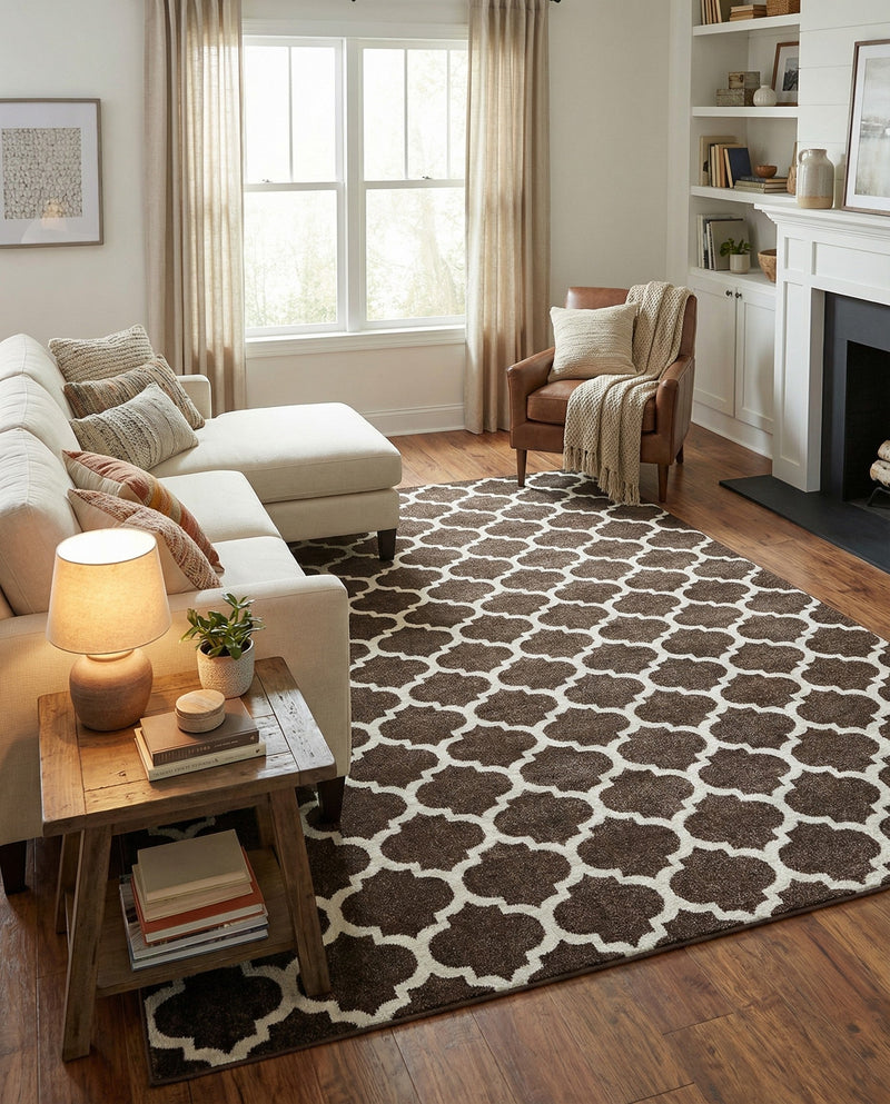Lattice Gardens Collection Area Rug -  Bloomfield (Chocolate Brown) Rectangle Chocolate Brown  lifestyle 14