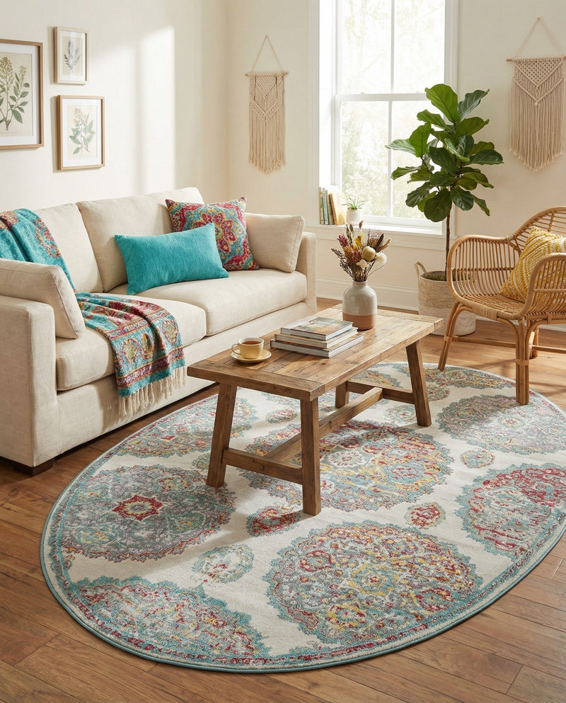 Arcadia Rugs Collection Area Rug -  Atlantis (Cream) Oval Cream  lifestyle 72