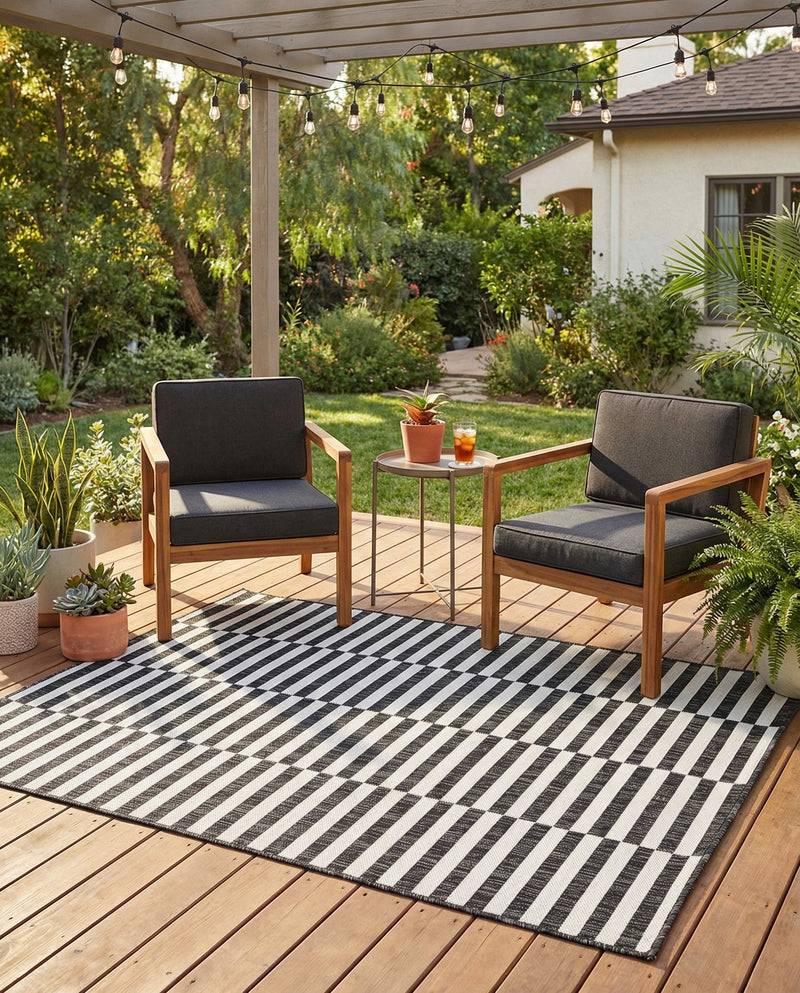 Seaside Stripes Collection Area Rug - Cabana (Charcoal) Rectangle Charcoal  lifestyle 21