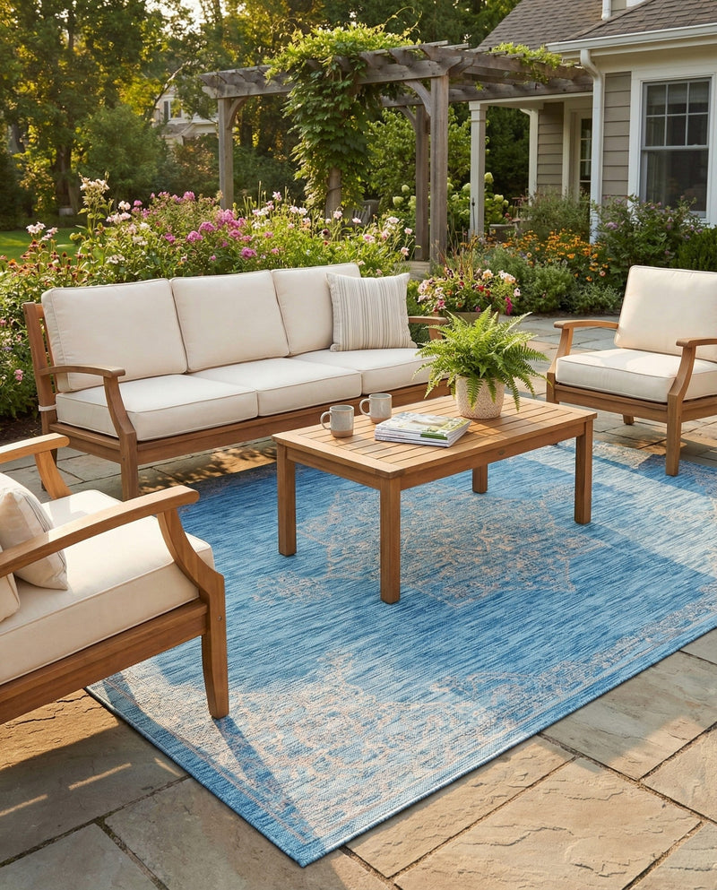 Patio Heritage Collection Area Rug -  Charleston (Light Aqua) Rectangle Light Aqua  lifestyle 18