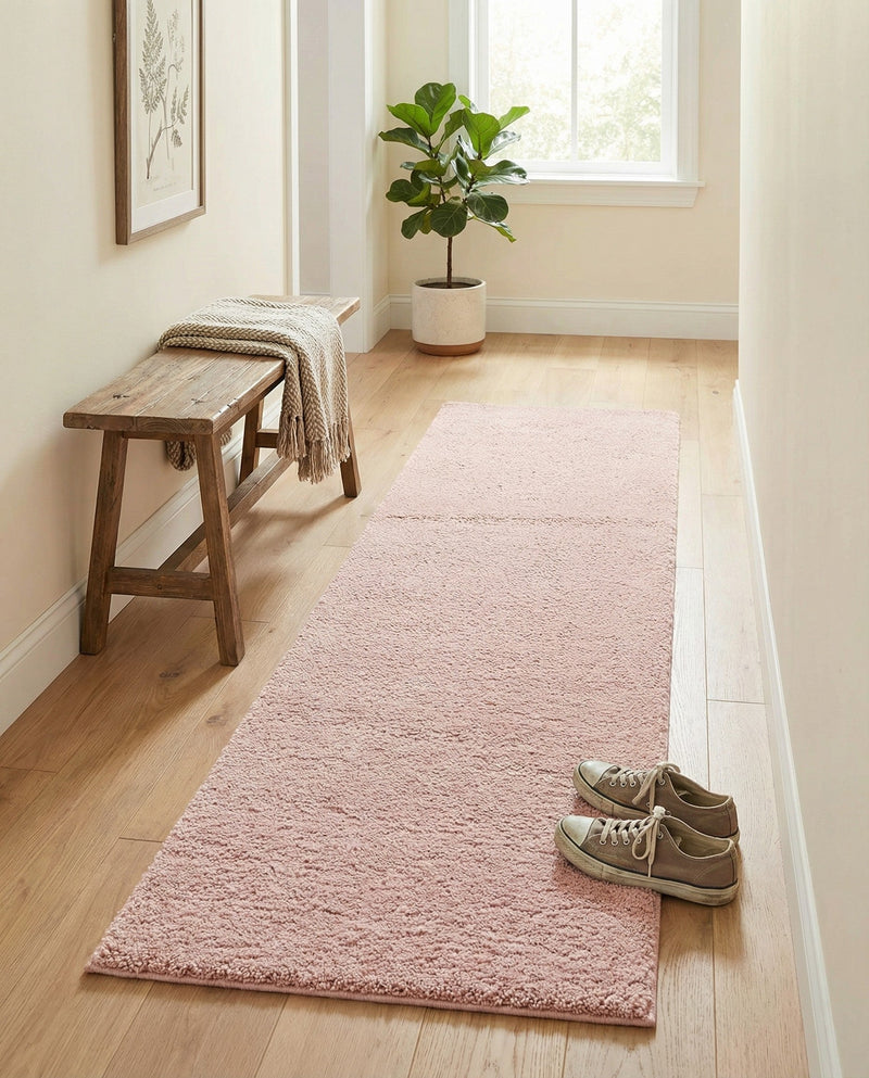Solid Shag Seaside Collection Area Rug - Azure Cove (Pink) Runner Pink  lifestyle 25