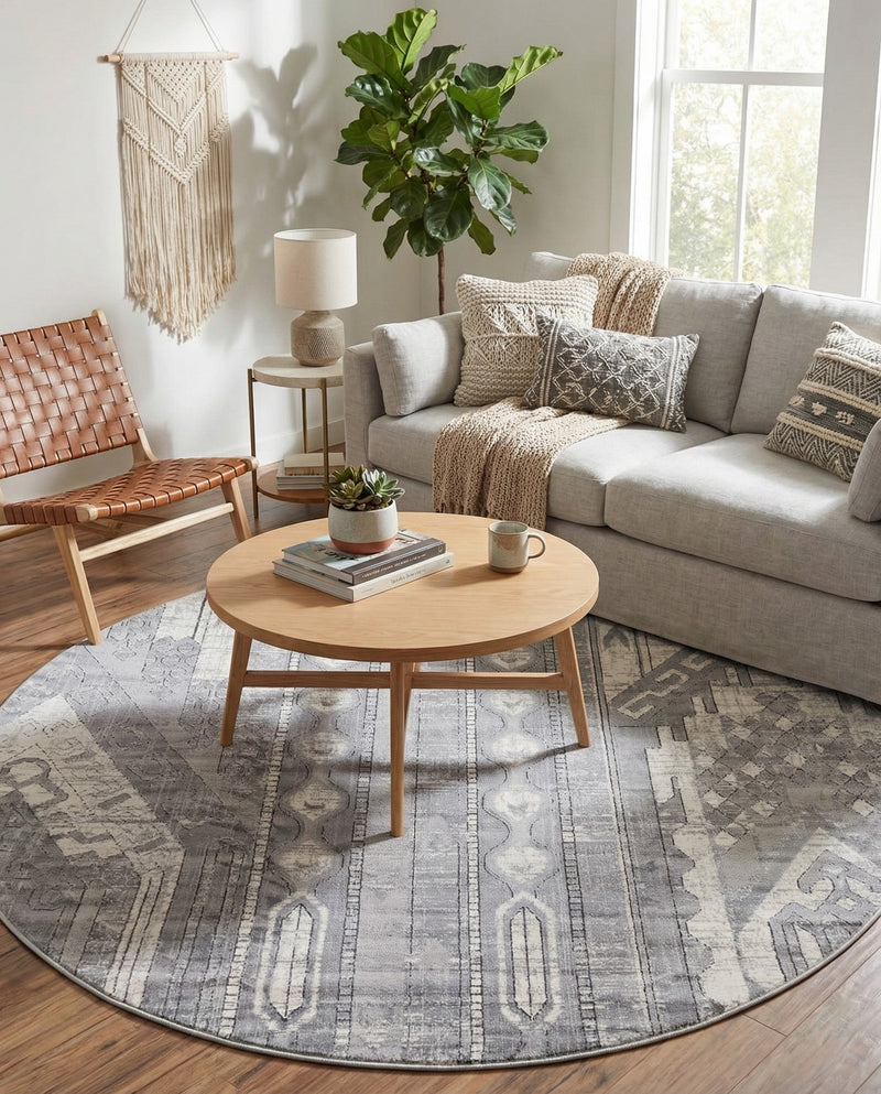 Cascade Range Collection Area Rug - Hood (Gray) Round Gray  lifestyle 37