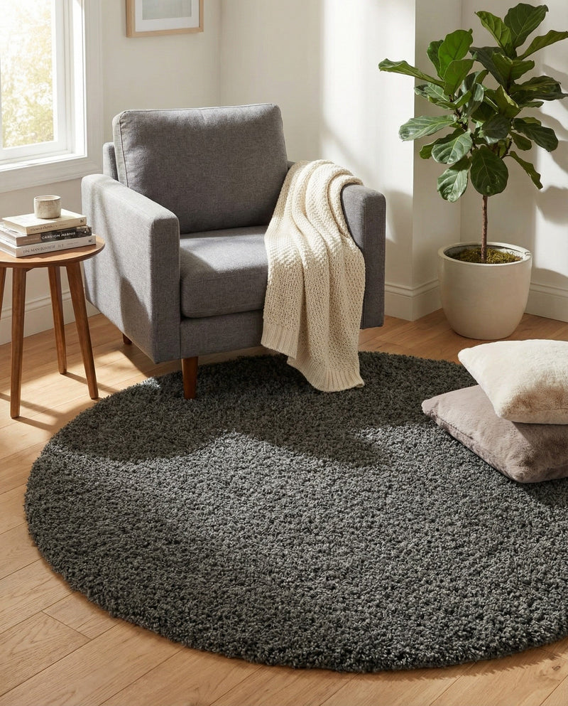 Plush Oasis Collection Area Rug - Serenity (Graphite Gray) Round Graphite Gray  lifestyle 50