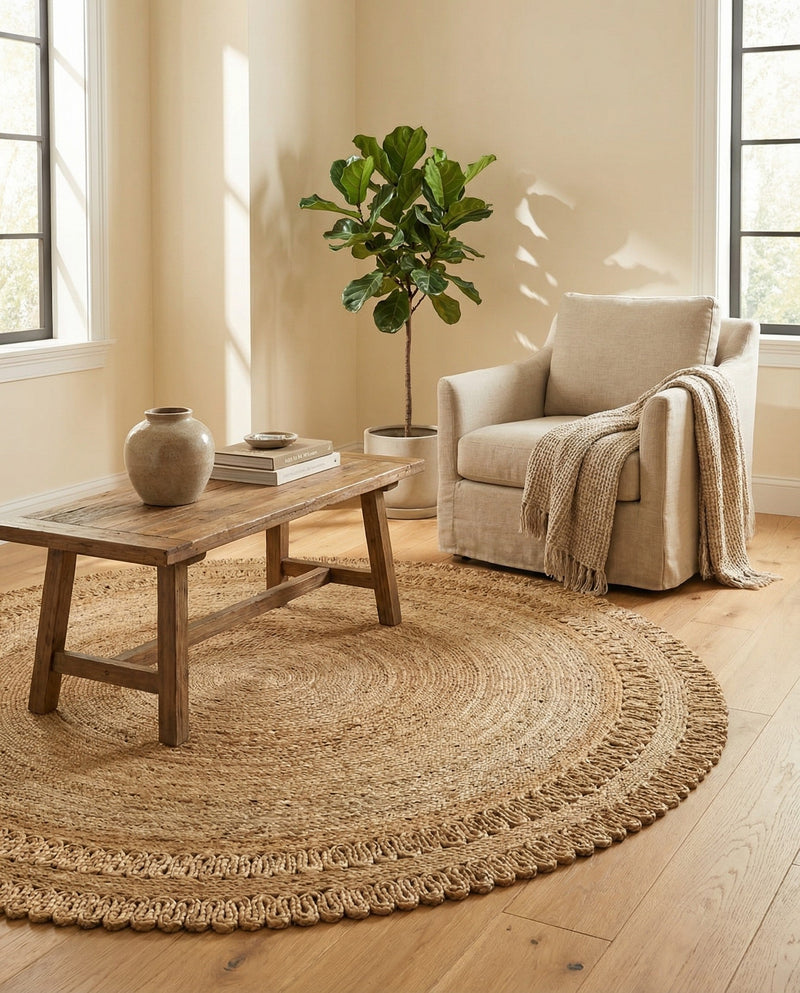 Woven Seaside Jute Collection Area Rug - Seaside Round Natural  lifestyle 8