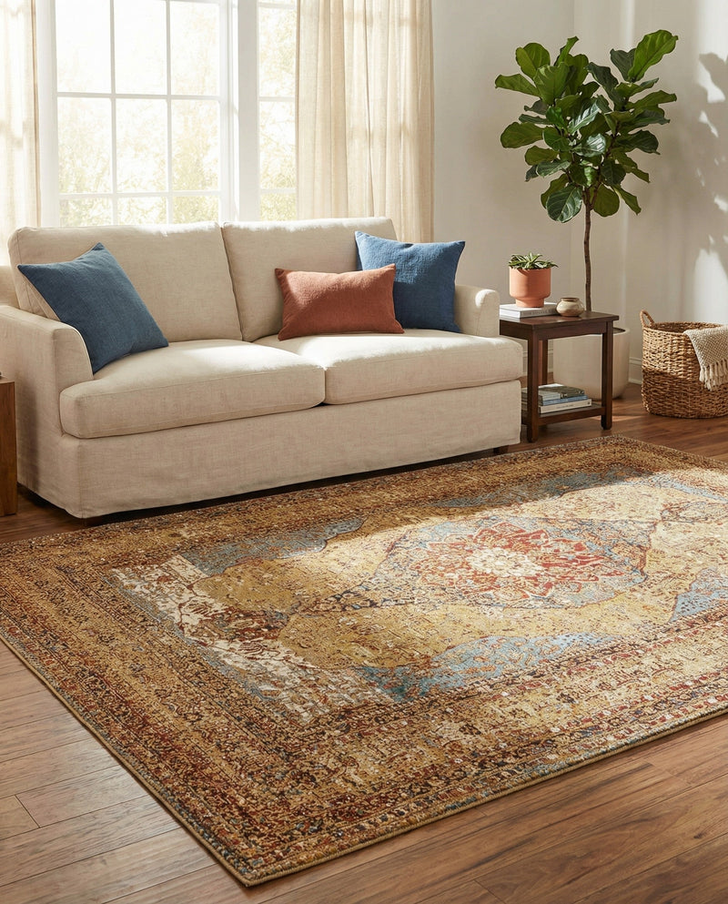 Patio Heritage Collection Area Rug -  Pergola Rectangle Blue and Light Brown  lifestyle 26