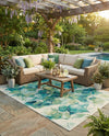 Seaside Blooms Collection Area Rug -  Flora Rectangle Blue Green  lifestyle 41