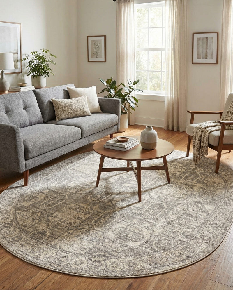 Seville Stripes Collection Area Rug -  Granada (Gray) Oval Gray  lifestyle 43