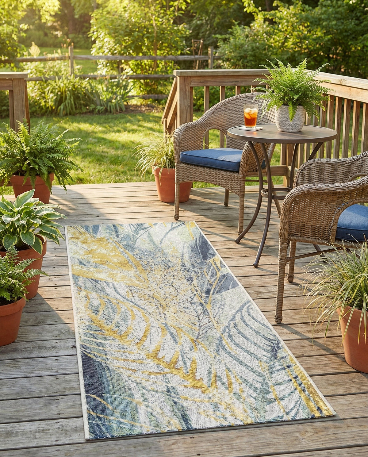 Seaside Blooms Collection Area Rug -  Blossom Runner Gray Ivory Yellow  lifestyle 81