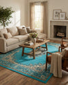 Tabriz Tapestry Collection Area Rug - Azerbaijan (Turquoise) Rectangle Turquoise  lifestyle 9