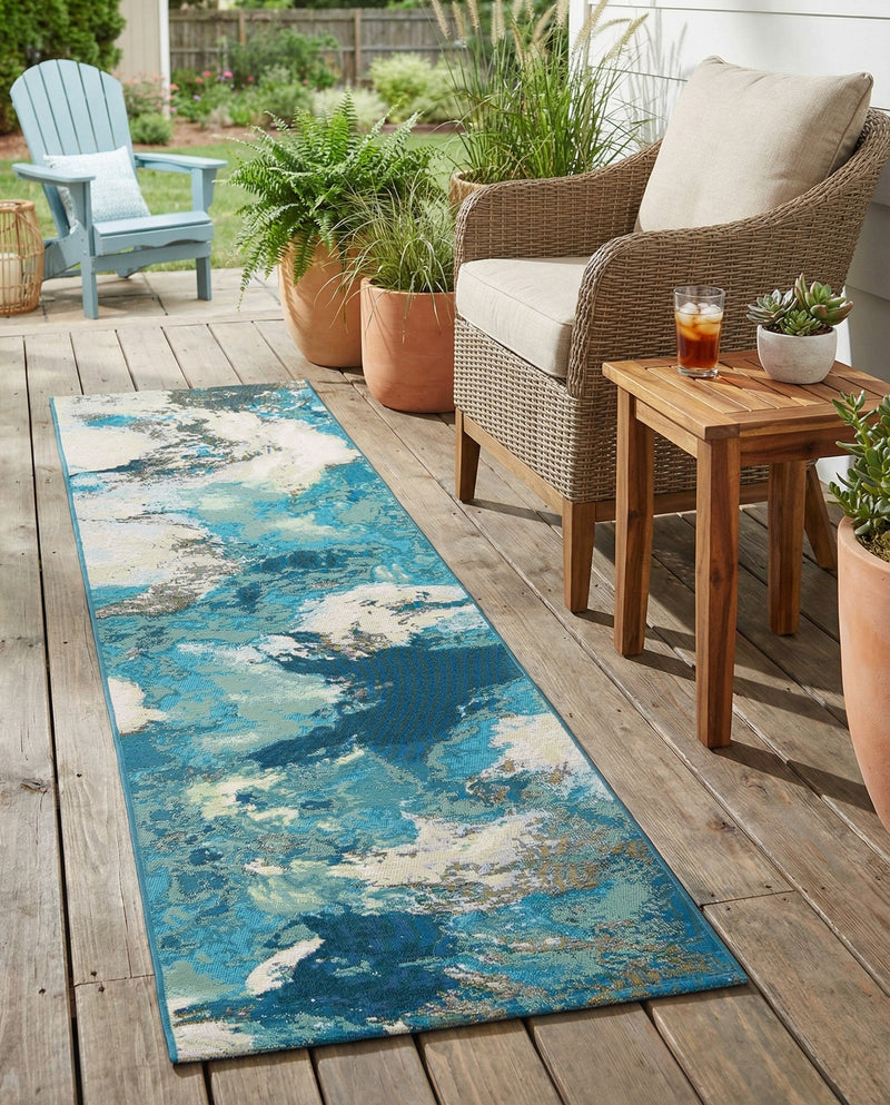 Urban Terrace Collection Area Rug -  Gazebo Runner Blue and Ivory  lifestyle 36