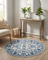 Charleston Elegance Collection Area Rug -  Seaport (White Blue) Round White Blue  lifestyle 66