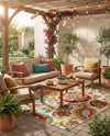 Outdoor Marrakesh Collection Area Rug - Fes Rectangle Multi Beige  lifestyle 30