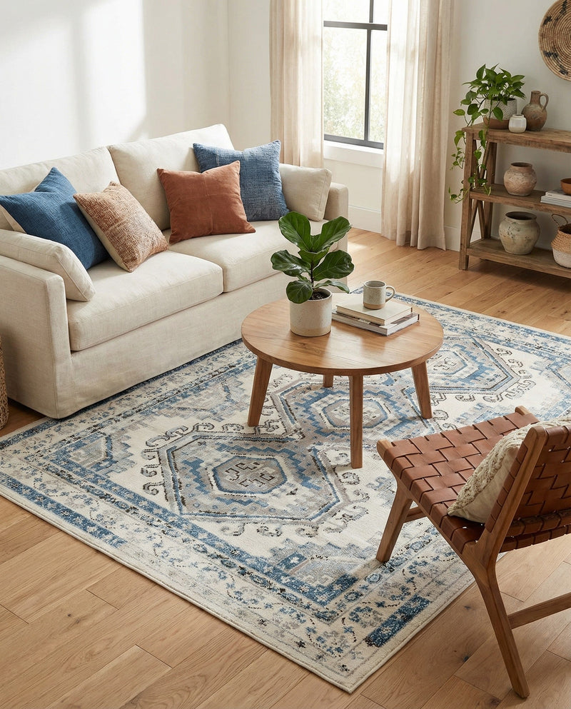 Savannah Elegance Collection Area Rug -  Tybee (Ivory Aqua) Rectangle Ivory Aqua  lifestyle 9