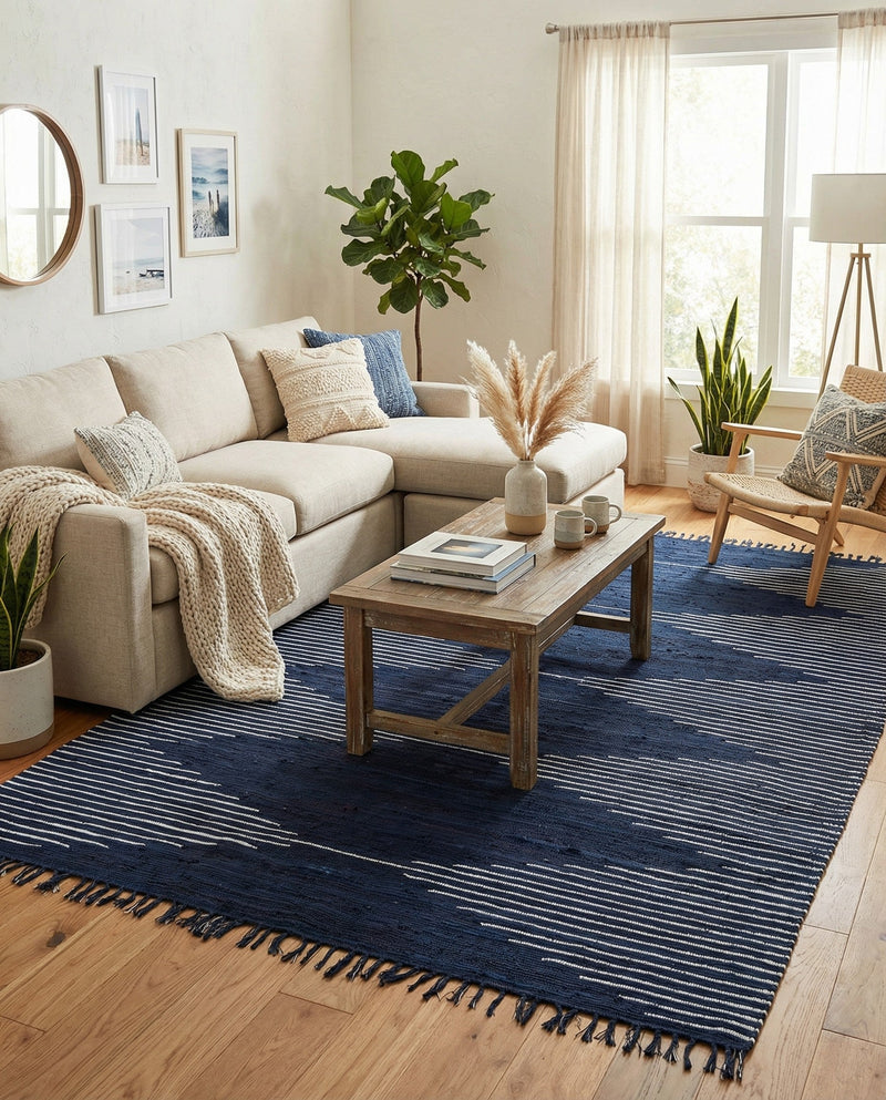 Thar Cotton Collection Area Rug - Jaisalmer (Navy Blue) Rectangle Navy Blue  lifestyle 6
