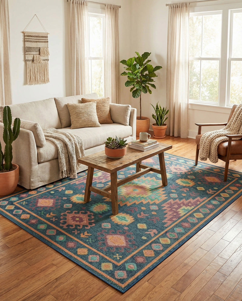 Coastal Terrace Collection Area Rug -  Dunes Rectangle Navy Blue  lifestyle 7