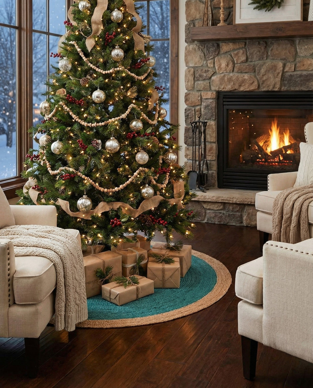 Holiday Hearth Rugs Collection Area Rug - Yuletide Round Green  lifestyle 15