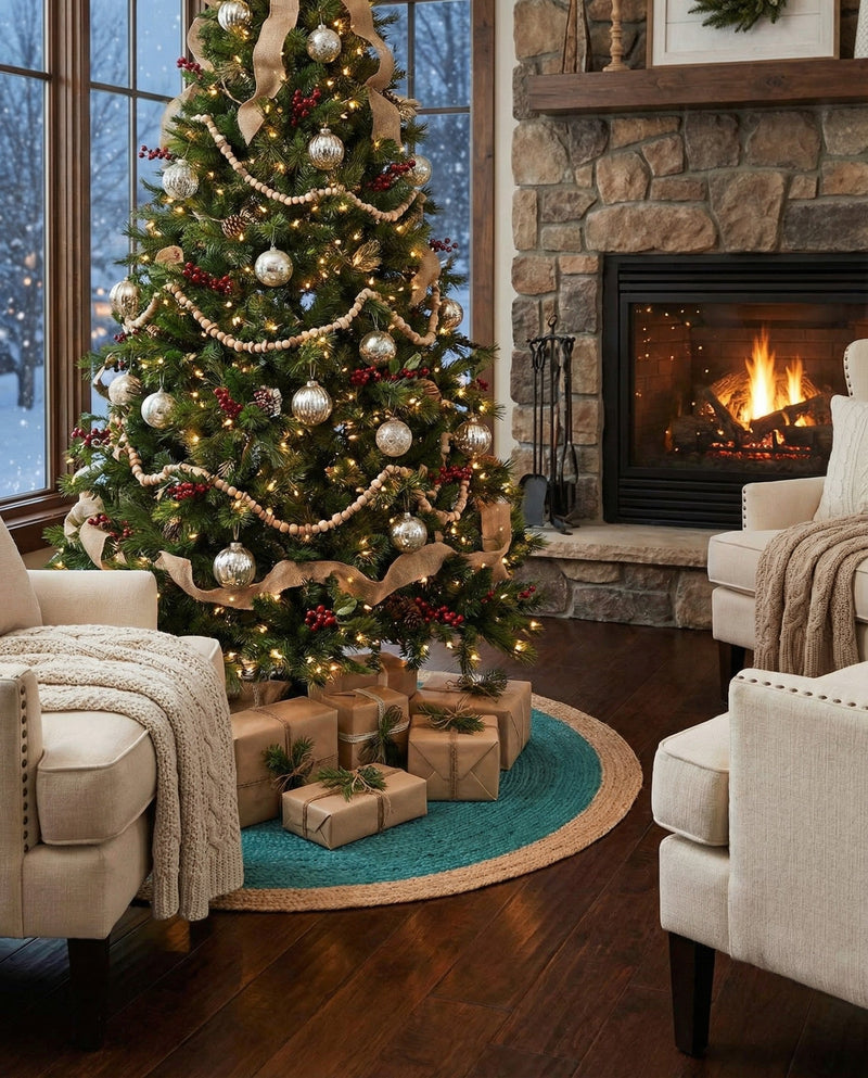 Holiday Hearth Rugs Collection Area Rug - Yuletide Round Green  lifestyle 15