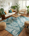 Seaside Blooms Collection Area Rug - Verdure (Teal) Rectangle Teal  lifestyle 15