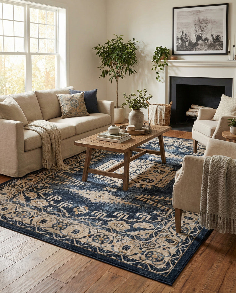 Eden Oasis Collection Area Rug -  Refuge (Dark Blue) Rectangle Dark Blue  lifestyle 14