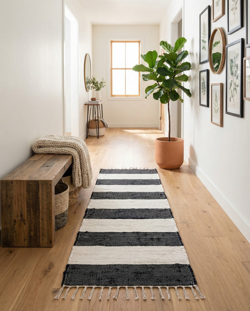 Tassel Trail Collection Area Rug - Pathway (Navy Blue) Runner Navy Blue  lifestyle 84