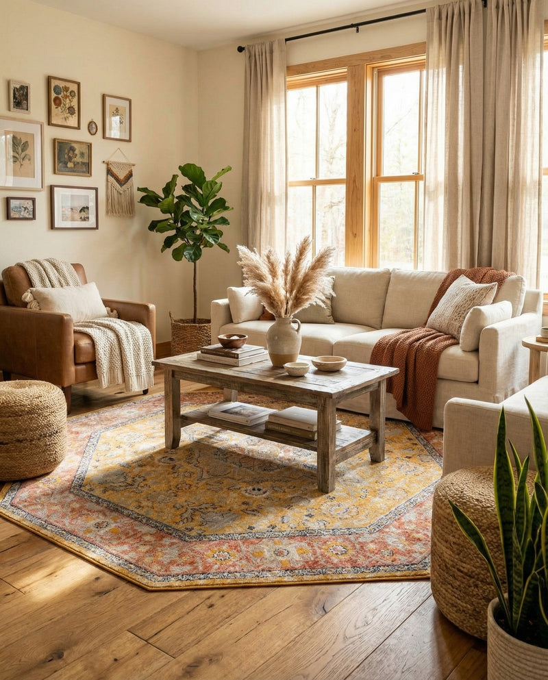 Seville Stripes Collection Area Rug - Cadiz (Yellow) Octagon Yellow  lifestyle 62
