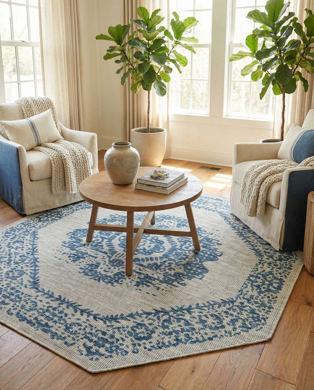 Patio Heritage Collection Area Rug - Savannah (Blue) Octagon Blue  lifestyle 110