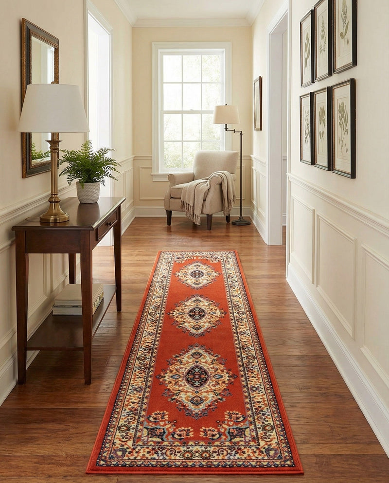 Tabriz Tapestry Collection Area Rug - Azerbaijan (Terracotta) Runner Terracotta  lifestyle 47