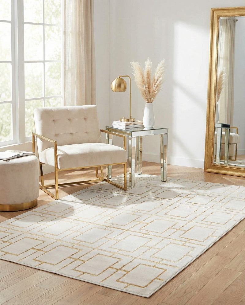 Hollywood Luxe Collection Area Rug -  Beverly (White Gold) Rectangle White Gold  lifestyle 12