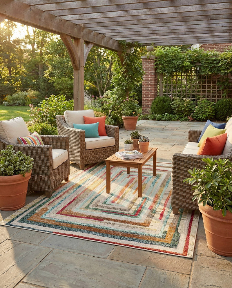 Outdoor Marrakesh Collection Area Rug -  Ouarzazate Rectangle Multi Beige  lifestyle 13