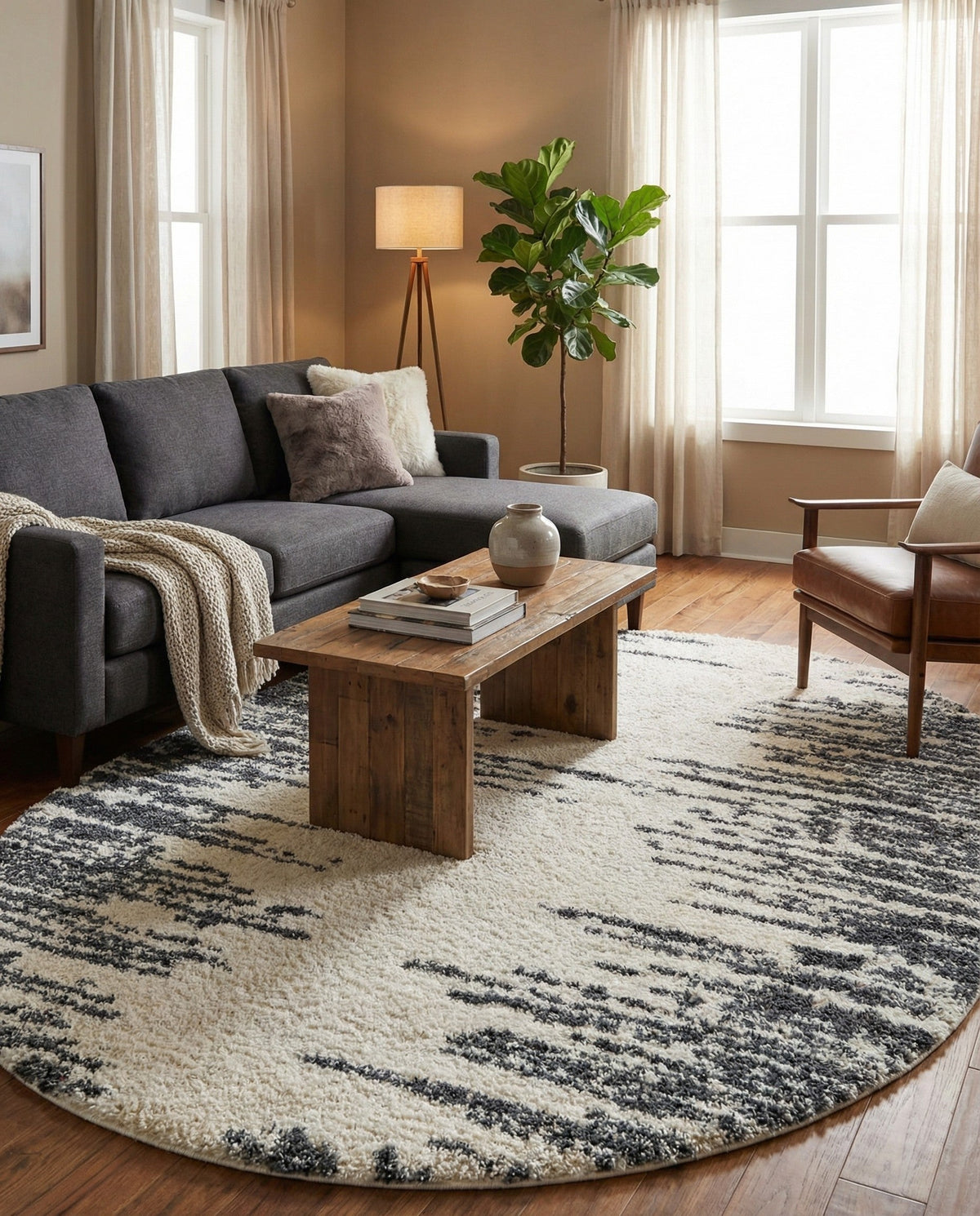 Tranquil Tides Shag Collection Area Rug - Marina Oval White  lifestyle 110