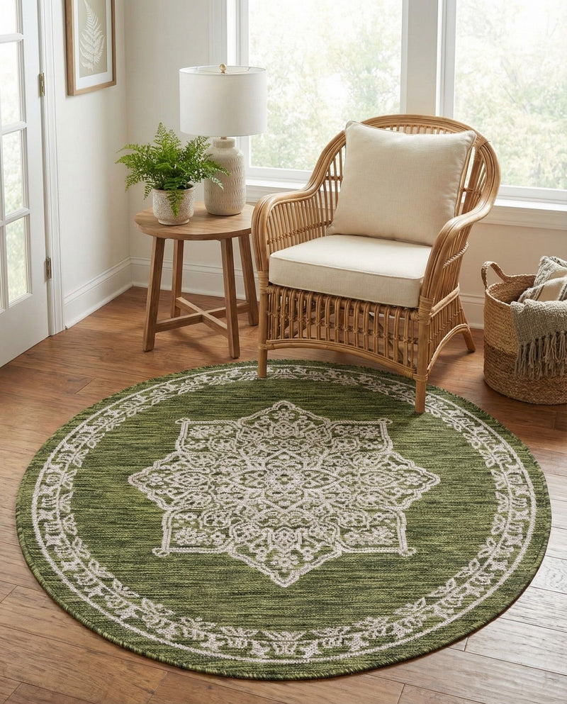 Patio Heritage Collection Area Rug -  Charleston (Green) Round Green  lifestyle 61