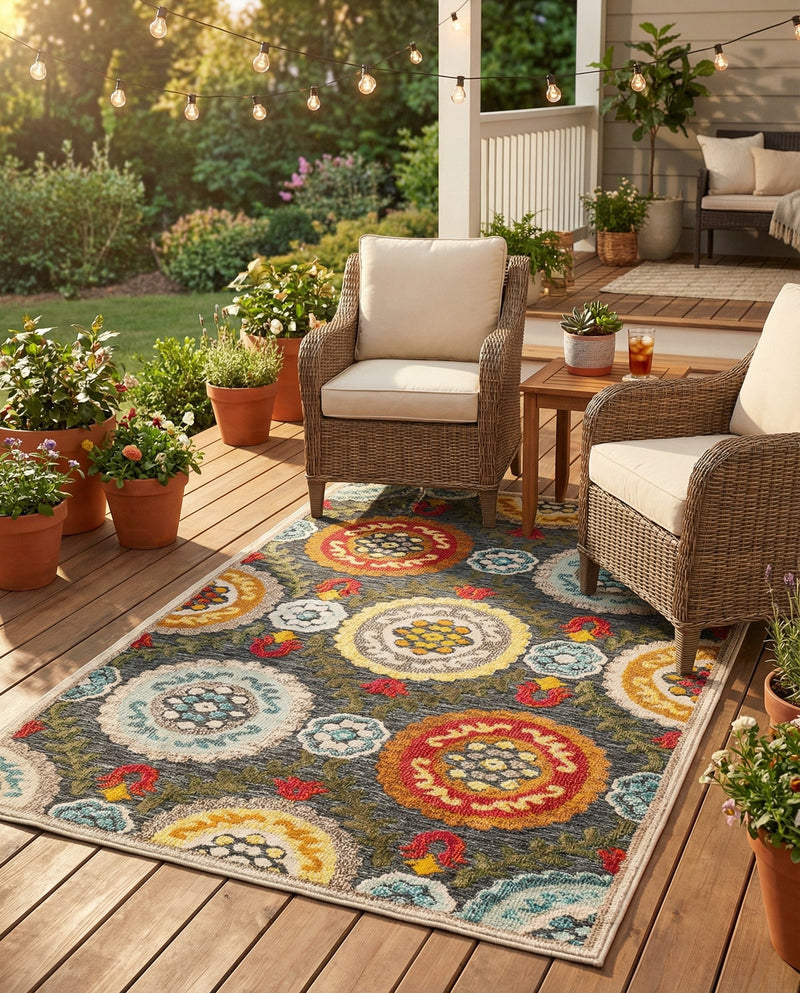Outdoor Marrakesh Collection Area Rug -  Asilah Rectangle Gray  lifestyle 39