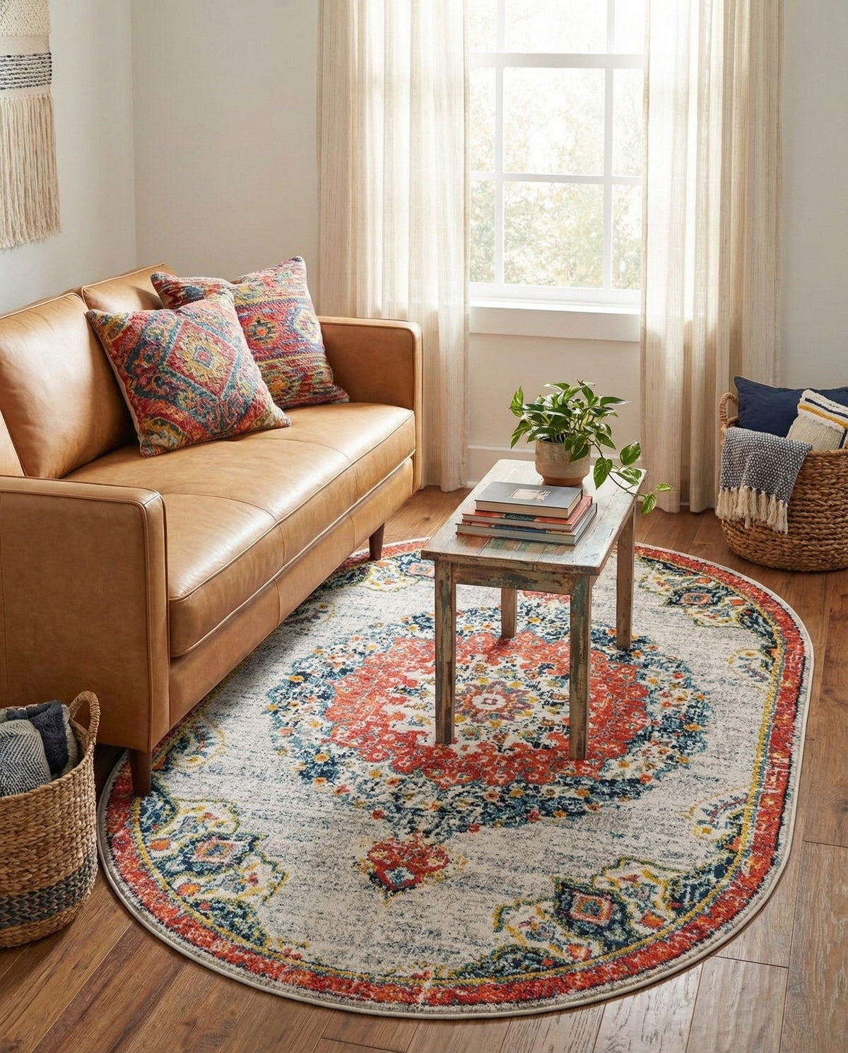 Brighton Terrace Collection Area Rug - Hove (Ivory) Oval Ivory  lifestyle 94