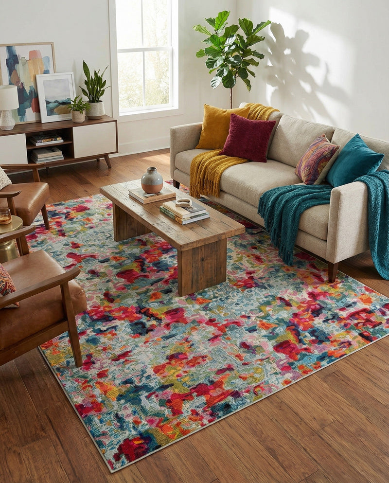 Chromatic Oasis Collection Area Rug -  Lagoon Rectangle Multi  lifestyle 3