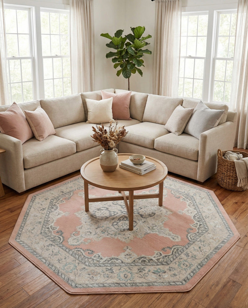 Beverly Grove Collection Area Rug -  Fairfax (Rose) Octagon Rose  lifestyle 60