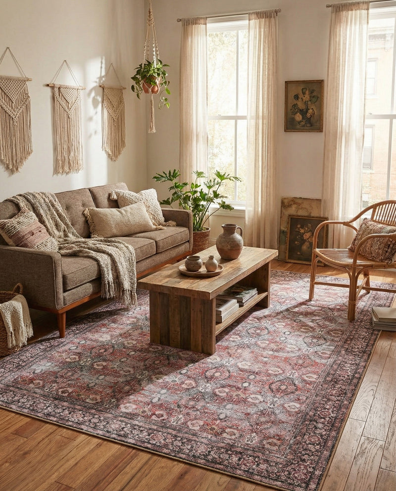 Heritage Elegance Collection Area Rug -  Hampton Rectangle Antique Red  lifestyle 19