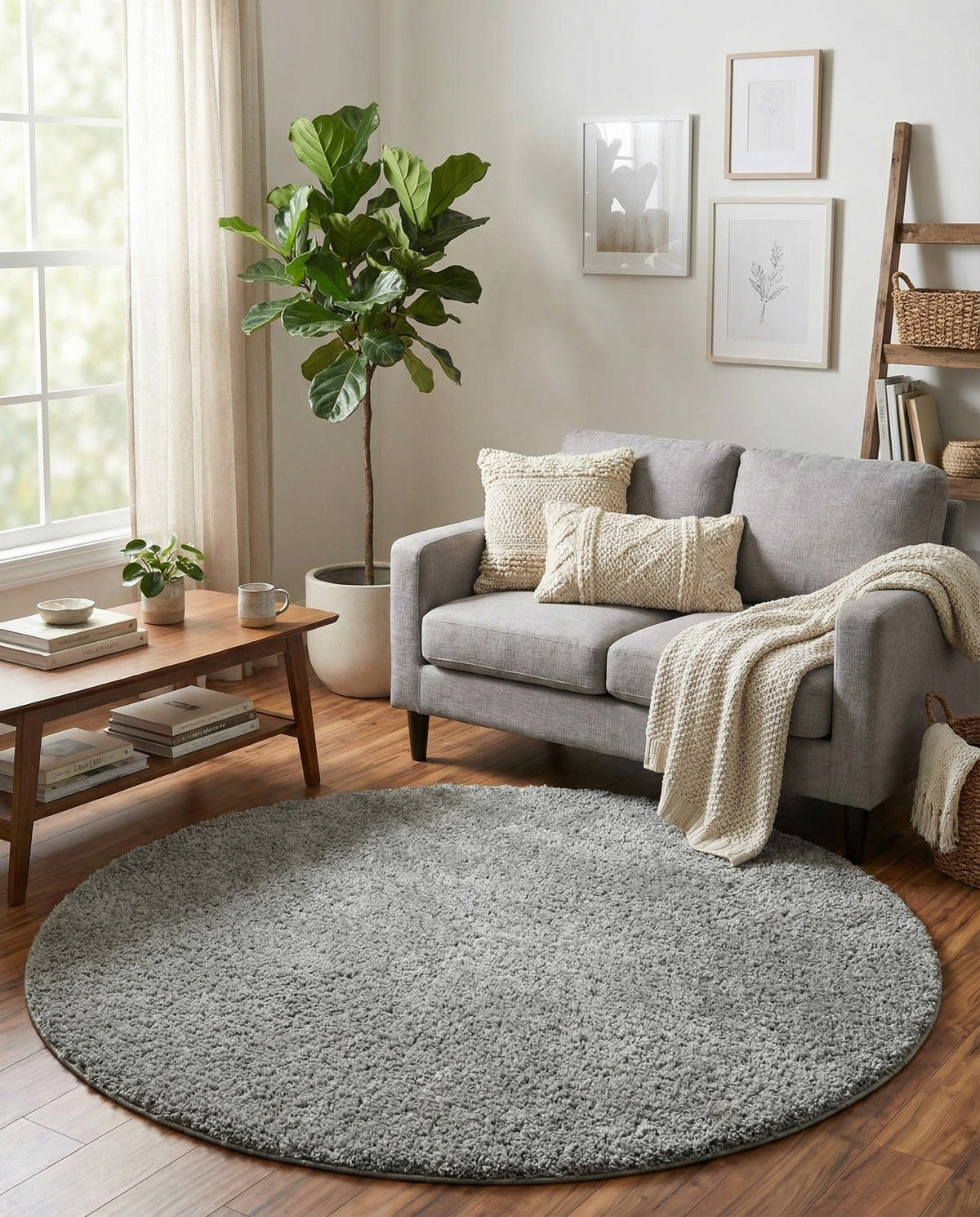 Cozy Comfort Shag Collection Area Rug - Haven (Cloud Gray) Round Cloud Gray  lifestyle 40