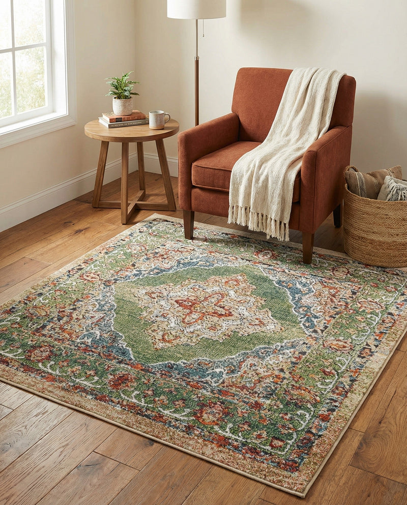Savannah Soiree Collection Area Rug - Serengeti (Green) Square Green  lifestyle 32