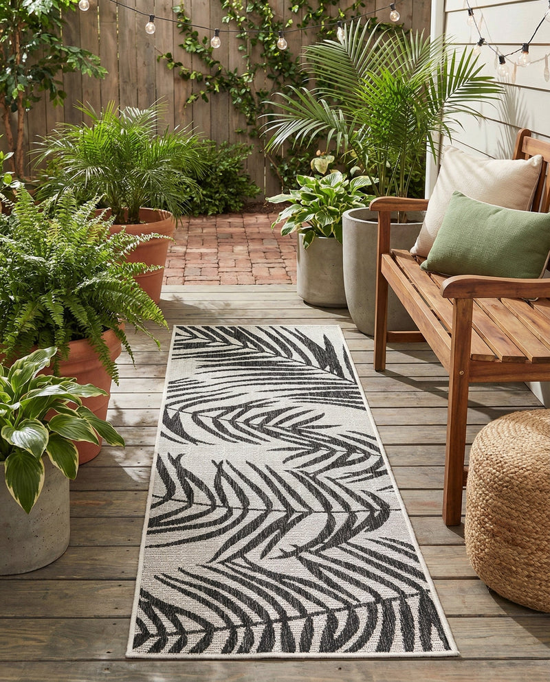 Seaside Blooms Collection Area Rug - Verdure (Charcoal Ivory) Runner Charcoal Ivory  lifestyle 26