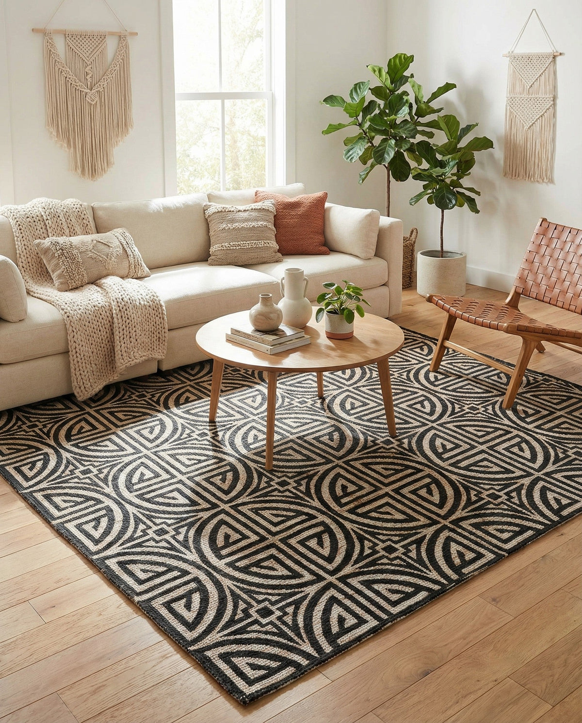 Savannah Threads Collection Area Rug -  Thar Square Black and Ivory  lifestyle 98