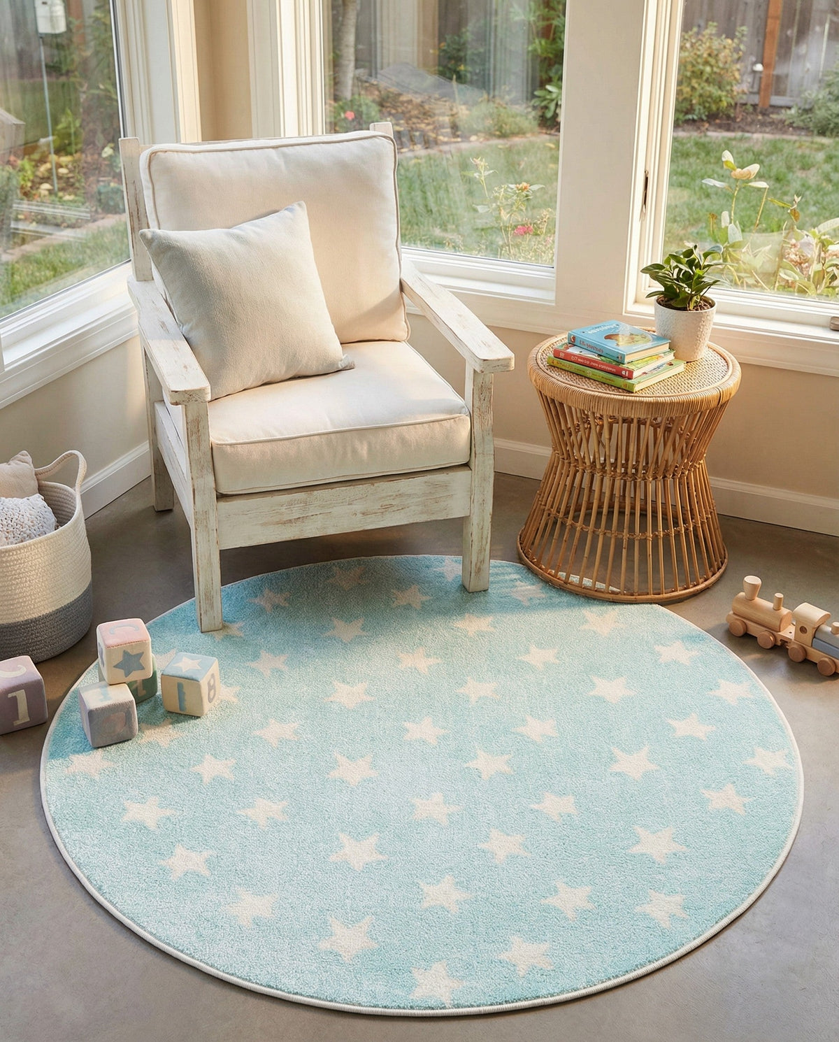 Wonder Tykes Collection Area Rug -  Mosaic Round Clear Blue  lifestyle 145